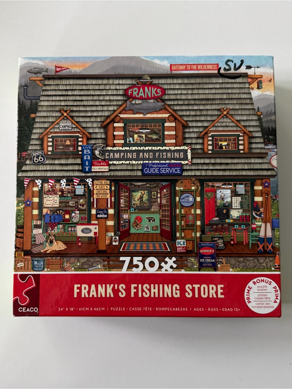 FRANK'S Fishing Store 750-Piece Puzzle - Colorful Cabin Design